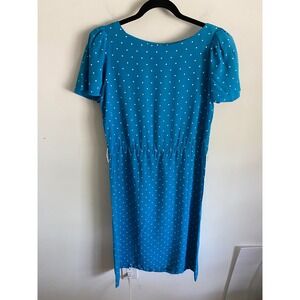 Vintage PV Rich Blue Polka Dot Dress 80s Flutter‎ Sleeve ILGWU Made in USA 9/10